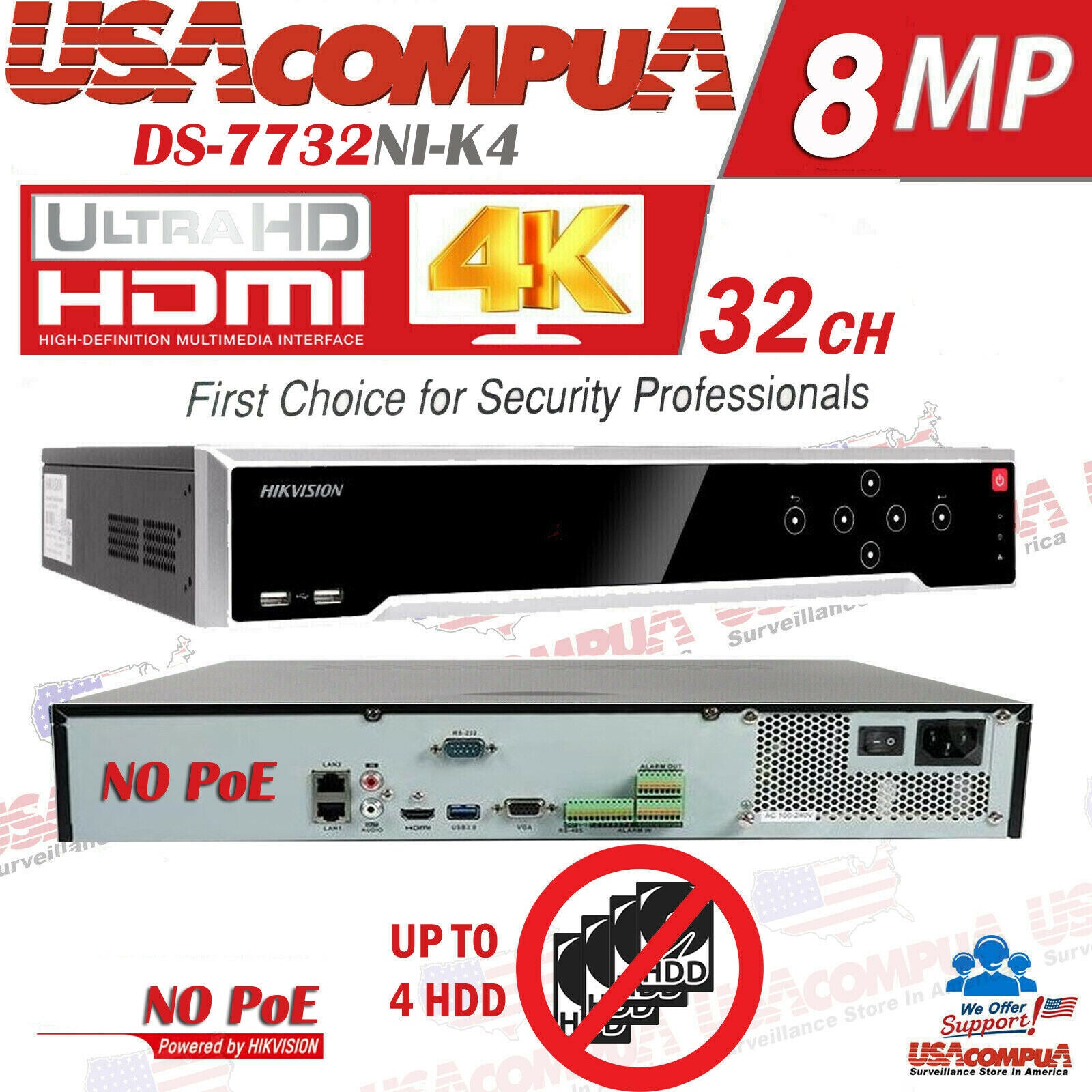 Thumbnail 8 for Hikvision 32 Channel 32CH 4K 8MP NVR (NO POE) DS-7732NI-K4 (Hard Drive Optional)
