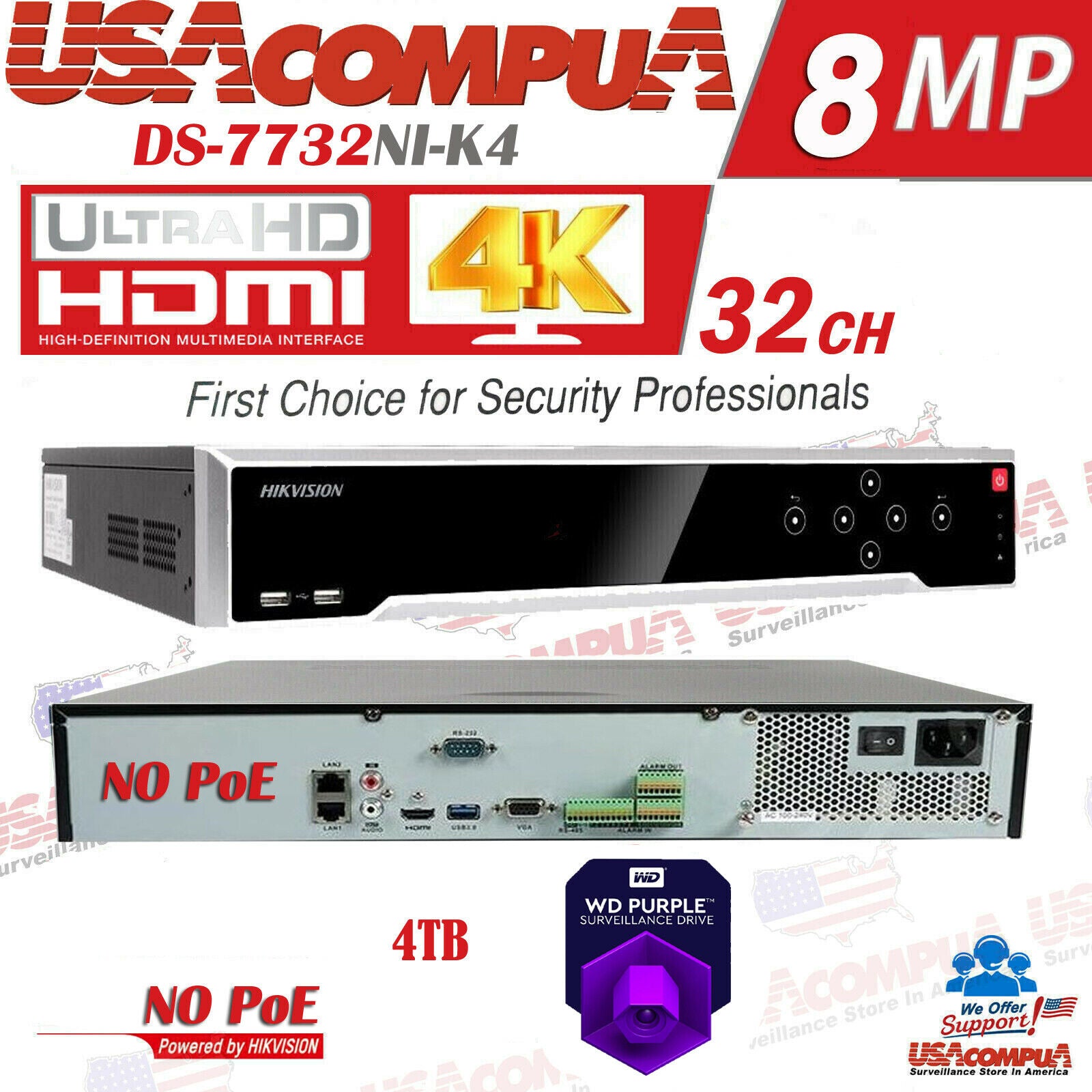 Thumbnail 9 for Hikvision 32 Channel 32CH 4K 8MP NVR (NO POE) DS-7732NI-K4 (Hard Drive Optional)