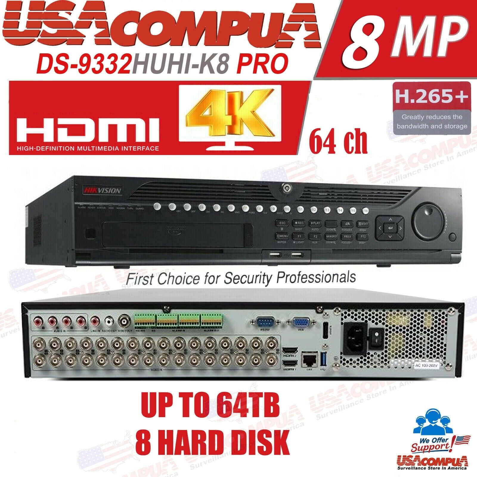 Thumbnail 2 for DS-9032HUHI-K8 8MP Hikvision 32CH DVR 4K 5MP 32 Channel 8 Sata HDD Optional