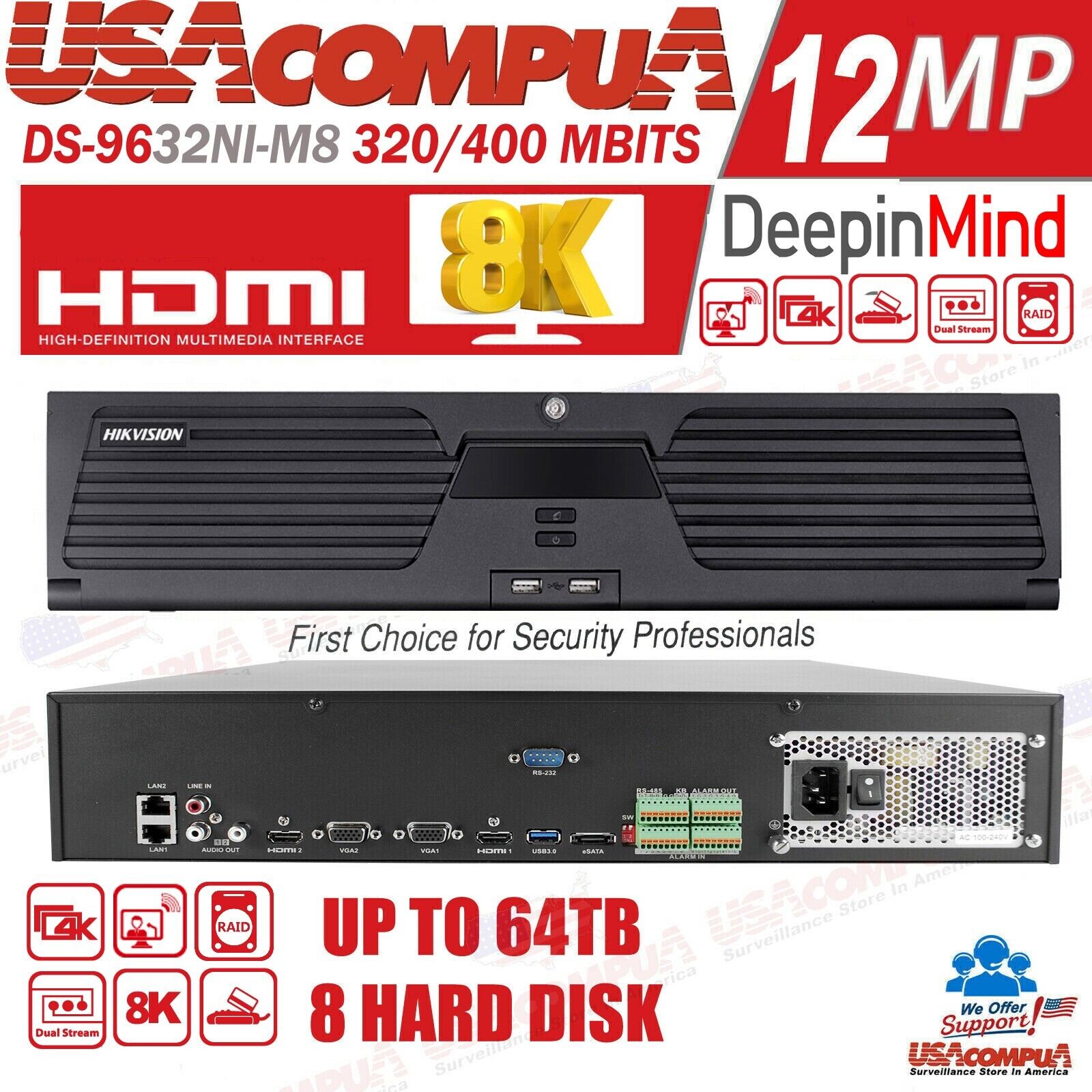 Thumbnail 4 for Hikvision DS-9632NI-M8 32-Channel 8K NVR with RAID and Dual 4K HDMI Output