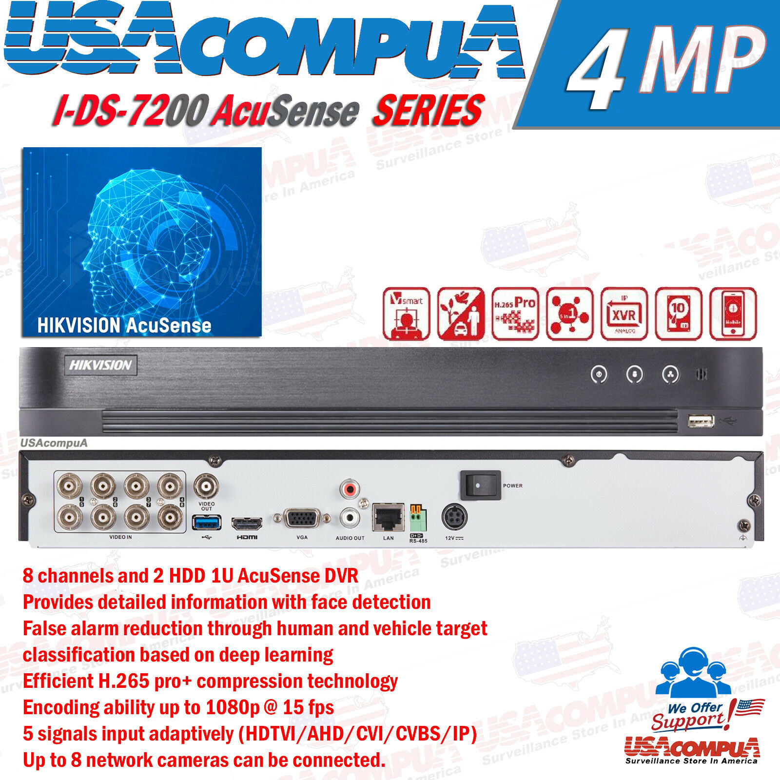 Thumbnail 4 for Hikvision iDS-7208HQHI-M2/S 8-Channel AcuSense DVR with Dual SATA Storage
