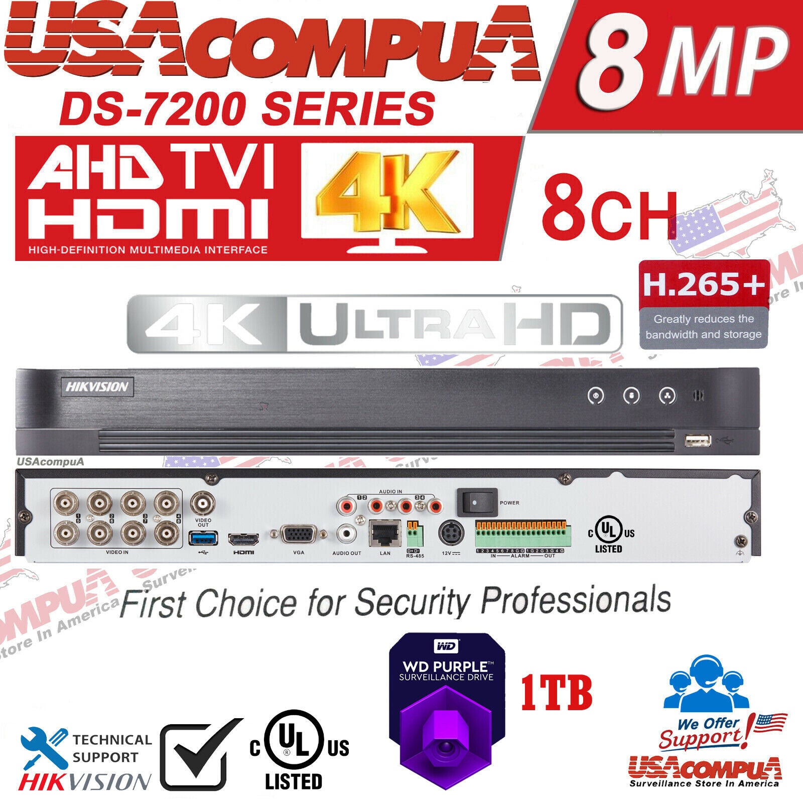 Thumbnail 8 for Hikvision IDS-7208HUHI-M2/P 8CH DVR 4K Dvr-xvr 8 Channel Usa Version (ul) Hybrid with Power Over Coaxial
