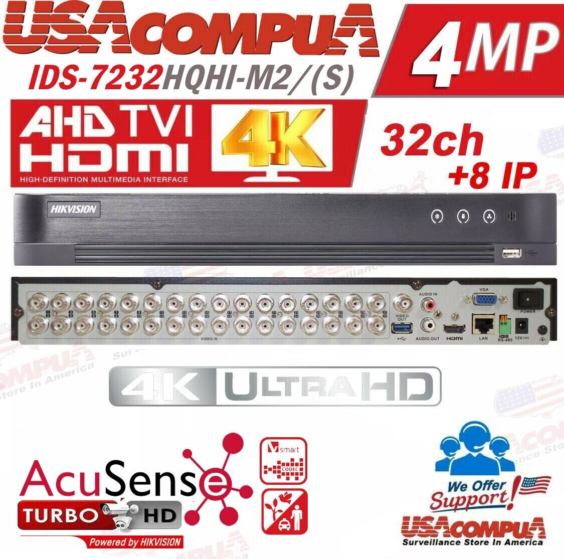 Thumbnail 2 for Hikvision iDS-7232HQHI-M2/S 32-Channel AcuSense DVR with H.265 Pro+