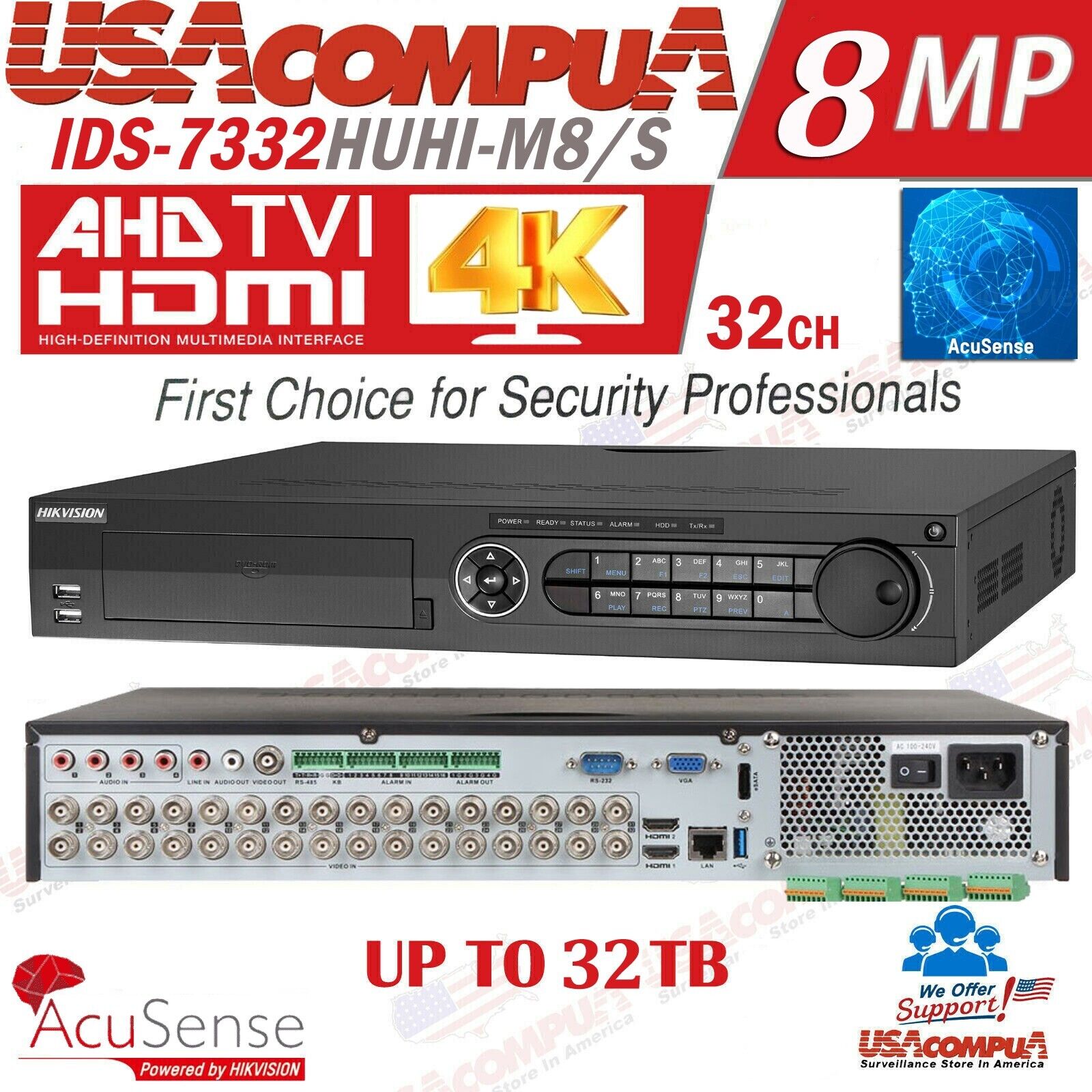 Thumbnail 3 for Hikvision iDS-7332HUHI-M4/S 32-Channel AcuSense DVR with 4 SATA and 4K HDMI